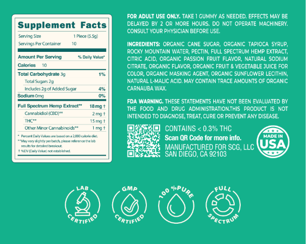 Supplement facts label for a product with green background